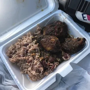 The jerk chicken with peas n rice