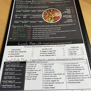 the menu for the restaurant