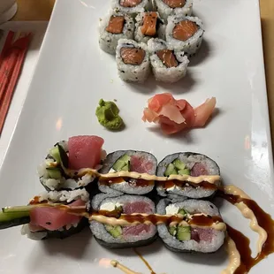 Tuna roll and salmon roll