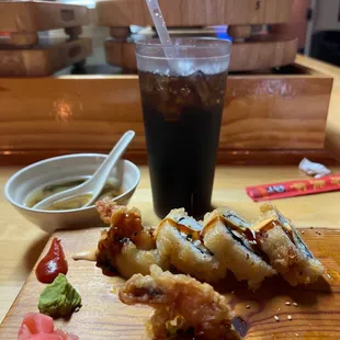 Shrimp tempura roll and miso soup!