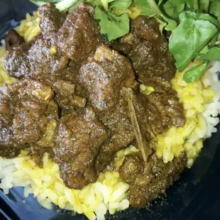 Curry goat and rice.