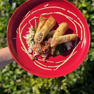 Carnitas Flautas
3 rolled crispy flour tortillas, carnitas,  topped with bell pepper mayonnaise.