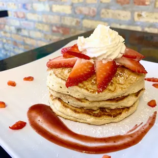 Fresh strawberry pancakes!