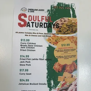 Soulful Saturday menu
