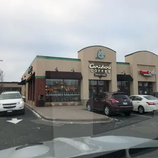 Storefront of Caribou Coffee in Riverdale Center  Coon Rapids, MN
