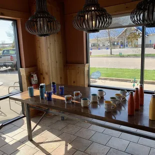 Nice presentation display of cups a nice view outside