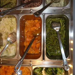 green beans, sweet potatoes, cabbage