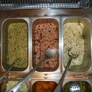 Spinach rice, red beans &amp;rice, soup