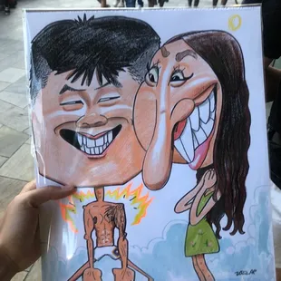 My husband and I'd caricature by Aaron. Some of my friends were horrified and said they'd sue if they were us, but I personally love it.
