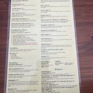 Menu as of February 2025