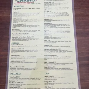 Menu as of February 2025