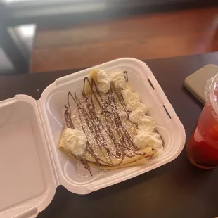 crepe with banana strawberrys and nutella