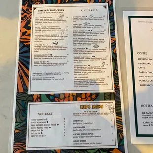 Back of the food menu