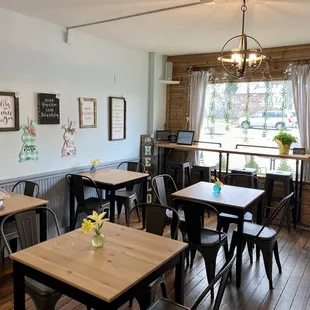 tables and chairs in a restaurant