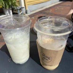 Lemon-lavender coconut refresher on left...pistachio coffee on right
