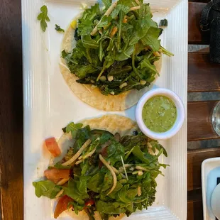 Black Kale &amp; Mountain Spinach Taco and Wild Hongos Taco