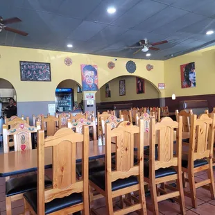 tables and chairs in a restaurant