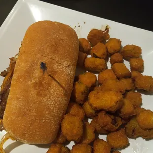 Ribeye sandwich tender juicy soft bread melted in your mouth.