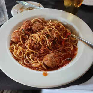 Spaghetti with filet mignon and veal meatballs, $22.