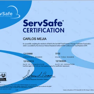 Freshly re-certified always keep the food SAFE!!