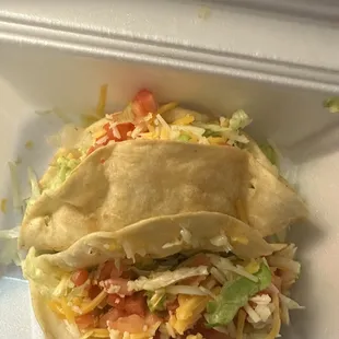 2 fried tacos. Not so crispy