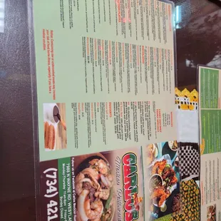 the menu of the restaurant