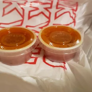 Hot salsa. They need bigger containers, but I made it work.