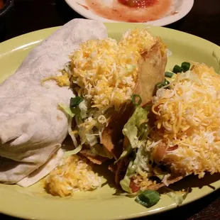 Green Chili Burro and Shredded Beef Tacos