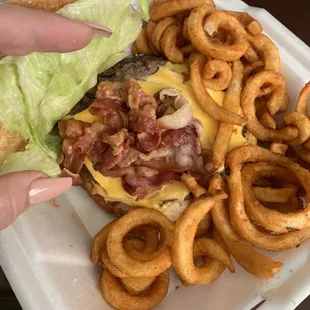 Bacon Double Cheeseburger with Curly Fries