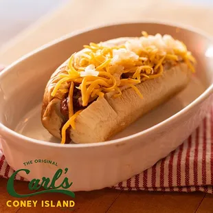 Up close and personal with a Famous Carl's Cheese Coney