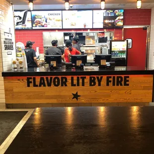 the counter area of flavor lit by fire