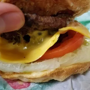 New California Burger, way off from the picture, filling for the time and wow, is that a different sized Patty too; what's really going on