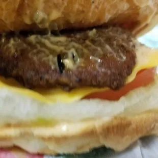 New California Burger, way off from the picture, filling for the time and wow, is that a different sized Patty too; what's really going on