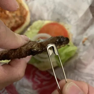How thick the burger was next to a pin!!!!