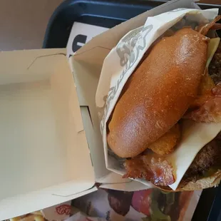 El Diablo! A spicy burger with tots for breakfast.