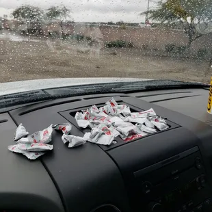 a view of the dashboard of a car