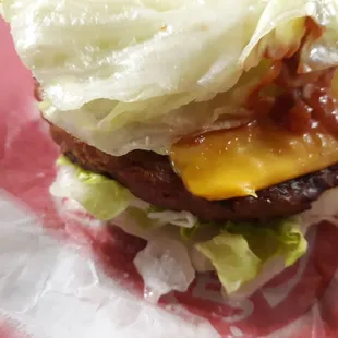 Beyond Famous Star with cheese lettuce wrapped (vegetarian burger). It was ok.