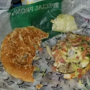 Carl's jr. Single guac burger with sesame bun removed. Total slop bucket for sure.