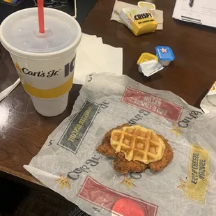 Chicken waffle burger.