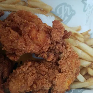 Recooked chicken and fries