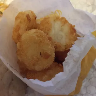 The hash browns are the little round ones. Not bad tasting!