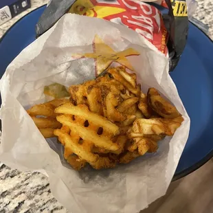a basket of french fries