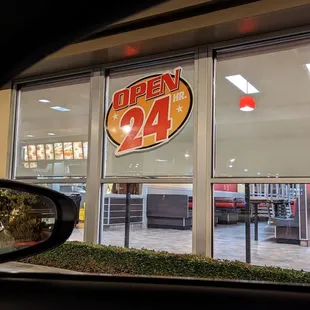 Claims 24hrs. They blocked there drive thru