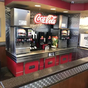 a soda machine and counter