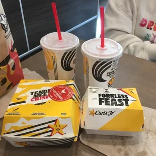 two drinks and a box of fries