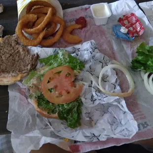 Famous Starr cheeseburger combo, Flat and not fresh