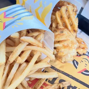 Waffle fries and regular fries