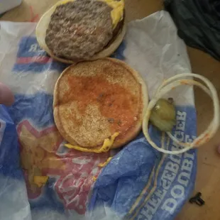 Ordered burger plain, still had everything and was cold
