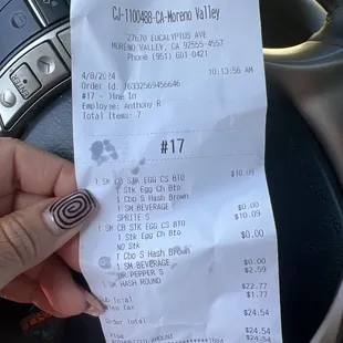 Receipt from this trip