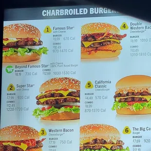a menu for a burger